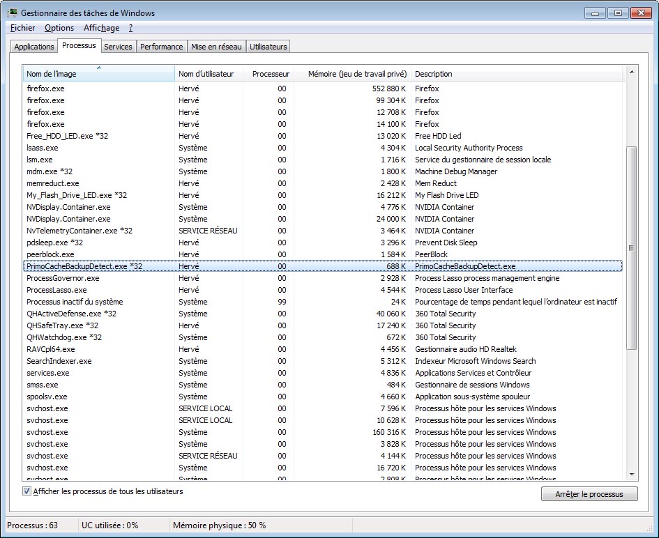 Task Manager screen capture.<br />PrimoCacheBackupDetect runs since a few hours.